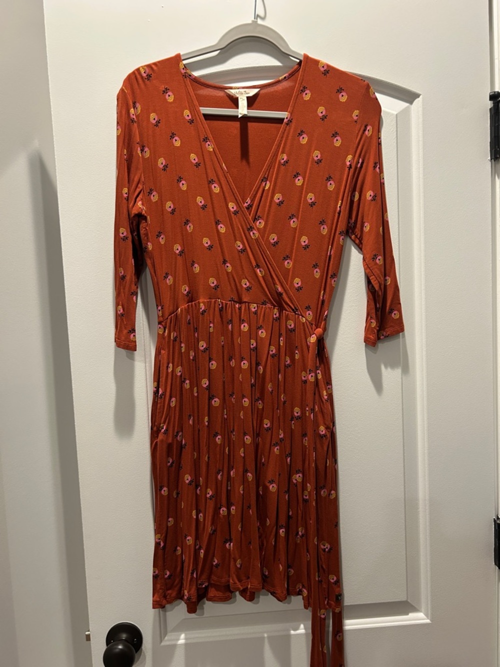 Matilda Jane Rust Floral Wrap Dress with Pink Accents